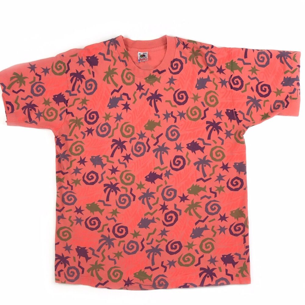 Vintage USA Miller beer T-shirt XL Pink Single Stitch Fruit Loom All Over Print